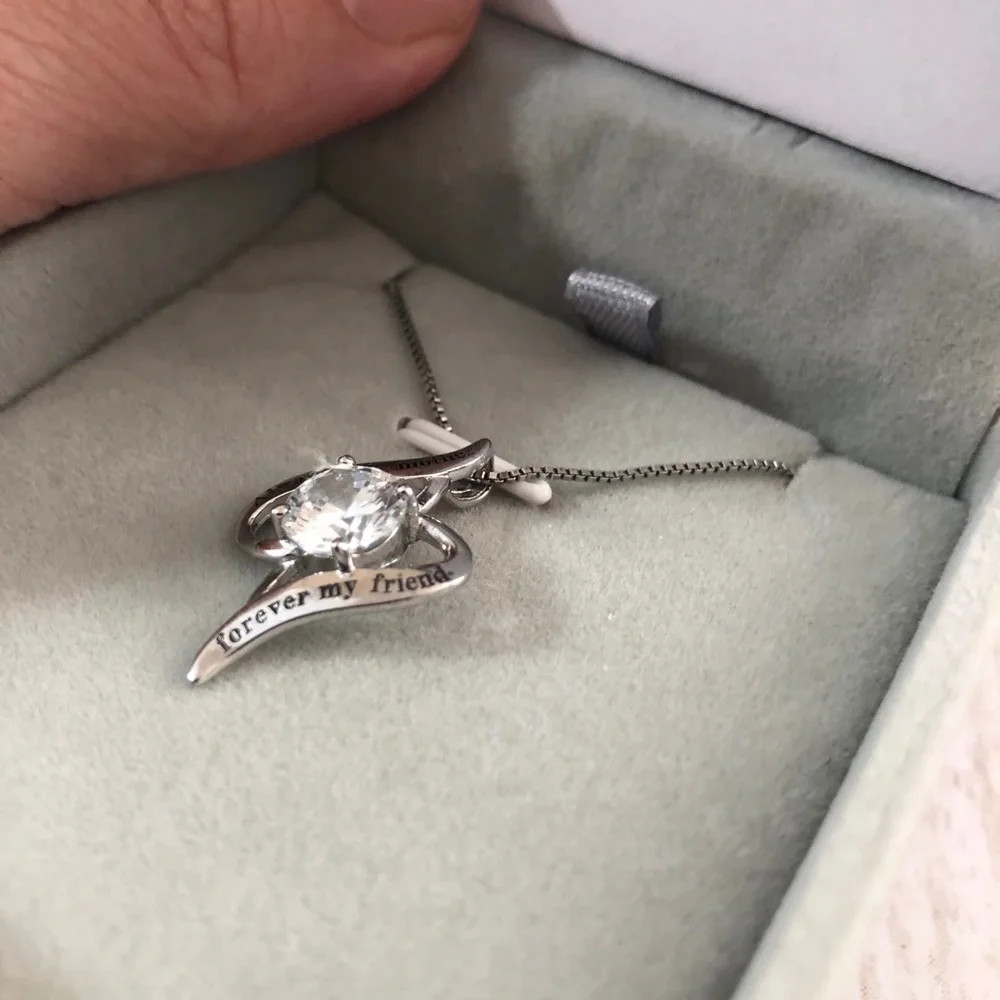 925 Sterling Silver Italy Heart Cubic Zirconia Mother Pendant Chain Necklace